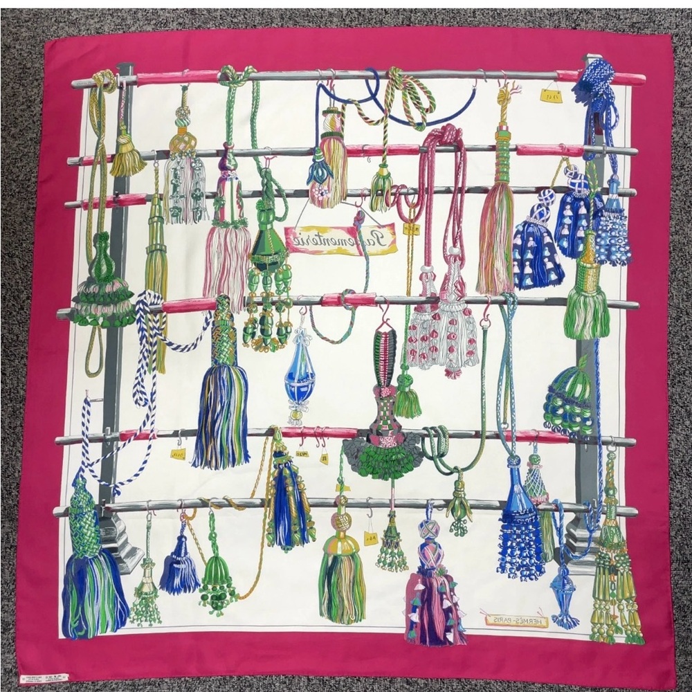 Auth Hermes Carré 90 Pasementerie Purple x Multicolor Silk Scarf W/Box - Picture 8 of 17